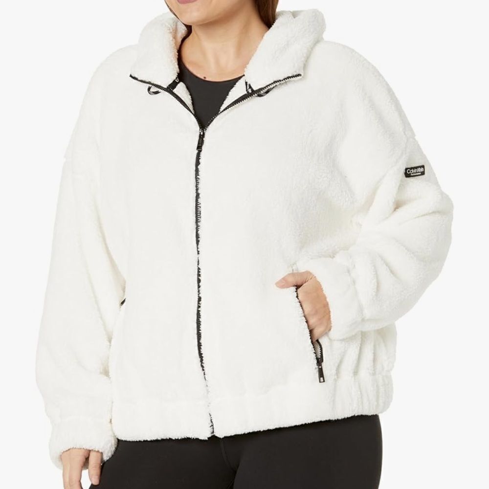 Calvin Klein large white faux fur jacket coat